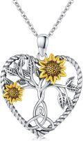 wholesale 925 Sterling Silver Tree of Life Sunflower Pendant Necklace for Women Girls  45cm Chain Length-0-0