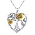 wholesale 925 Sterling Silver Tree of Life Sunflower Pendant Necklace for Women Girls  45cm Chain Length-0-0