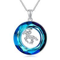 TOUPOP Sterling Silver Blue Crystal Horse Pendant Necklace-undefined
