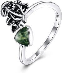 wholesale 925 Sterling Silver Adjustable Mountain Mushroom Mermaid Open Ring for Women Girls-Mushroom(Moss Agate)