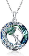 wholesale TOUPOP Cat Gifts For Cat Lovers Cat Necklace Sterling Silver Cat On The Moon Pendant Necklace With Blue Circle Crystal Gifts For Women -0-0