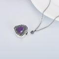 wholesale 925 Sterling Silver Heart Cremation Urn Necklace Oxidized Floral Amethyst Memorial Pendant-0-1