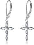 wholesale 925 Sterling Silver Celtic Knot Cross Leverback Drop Earrings-0-0