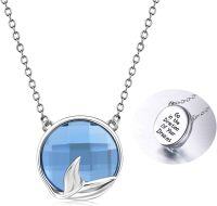 wholesale 925 Sterling Silver Blue Crystal Mermaid Tail Inspirational Quote Locket Necklace Gifts for Her-Whale Tail