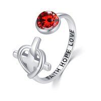 wholesale 925 Sterling Silver Red Crystal Rings Wholesale Faith Hope Love Adjustable Open Band-02-Red