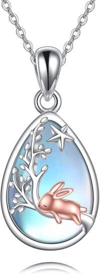 wholesale 925 Sterling Silver Teardrop Blue Opal Rabbit Tree Branch Star Pendant Necklace-rabbit