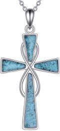 wholesale 925 Sterling Silver Turquoise Inlay Cross Pendant Necklaces - Religious  for Women & Men-0-0