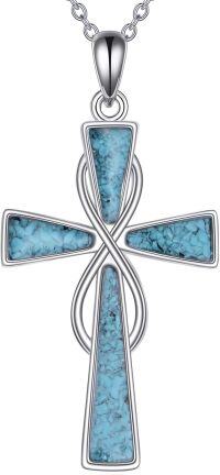 wholesale 925 Sterling Silver Turquoise Inlay Cross Pendant Necklaces - Religious  for Women & Men-Infinity Cross
