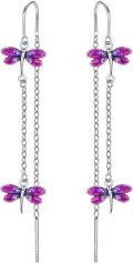 wholesale 925 Sterling Silver Dragonfly Drop Earrings Purple Crystal  for Her-0-0