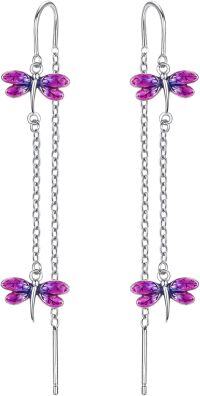 wholesale 925 Sterling Silver Dragonfly Drop Earrings Purple Crystal  for Her-Dragonfly
