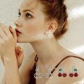wholesale 925 Sterling Silver Red Garnet & White Gold Plated Cherry Drop Earring Sets for Women (Set of 3)-0-2