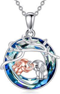wholesale 925 Sterling Silver Blue Crystal Elephant Pendant Necklace-Elephant Necklace