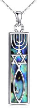 wholesale 925 Sterling Silver Celtic Knot and Star of David Inlay Abalone Shell Menorah Pendant Necklace Jewellery Gift for Women-0-0