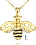 wholesale 925 Sterling Silver Gold Plated CZ Honeybee Charm Pendant Necklace for Women-0-0