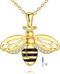 wholesale 925 Sterling Silver Gold Plated CZ Honeybee Charm Pendant Necklace for Women-Bee Urn Necklace