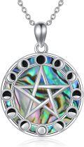 wholesale 925 Sterling Silver Abalone Shell Pentagram Moon Phase Pendant Necklace-0-0