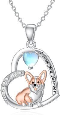 wholesale Sterling Silver Birthstone Dachshund Necklace Dog Lover Gift-2-00-Moonstone