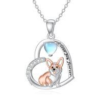 wholesale 925 Sterling Silver Corgi Love Forever Pendant Necklace-2-00-Moonstone