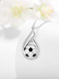 wholesale 925 Sterling Silver AAA Cubic Zirconia Soccer Pendant Necklace Gift for Soccer Lovers-0-1