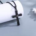 wholesale 925 Sterling Silver Twisted Black Cubic Zirconia Cross Pendant Necklace for Men & Women-0-1