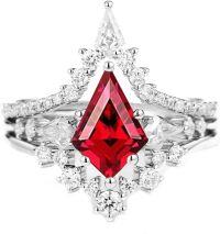 wholesale Sterling Silver Moissanite Diamond 1ct Kite Cut Birthstone 3 Ring Bridal Set-Swiss Blue Topaz-Ruby-Sapphire