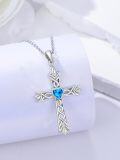 wholesale 925 Sterling Silver Heart-Shaped Blue Crystal Celtic Cross Pendant Necklaces for Women Girls s 45cm Chain Length-0-1