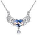 wholesale 925 Sterling Silver Heart with Wings and Blue Crystal Pendant Necklace for Women - Angel Number s-0-0