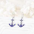 wholesale 925 Sterling Silver Blue Enamel Anchor Dangle Earrings for Women Ocean Theme  4cm Long-0-3