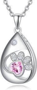 wholesale 925 Sterling Silver Tear Drop Paw Print Pink Crystal Pet Cremation Jewelry Pendant Necklace with Funnel Kit-0-0