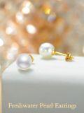 wholesale Gold 8mm Pearl Round Stud Earrings for Women - Valentines Day Gift-0-4