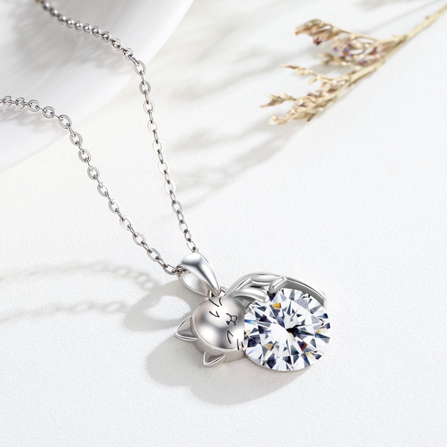 Sterling Silver Cat Necklace with Birthstone