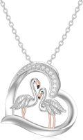 wholesale 925 Sterling Silver Flamingos in Heart Shape Pendant Necklace-0-0