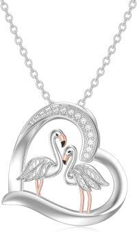 wholesale 925 Sterling Silver Flamingos in Heart Shape Pendant Necklace-Flamingo