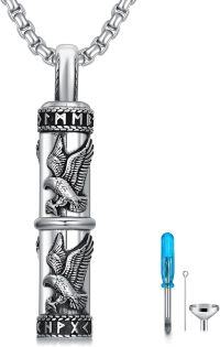 wholesale 925 Sterling Silver Eagle & Roman Numeral Cylinder Pendant with Funnel and Screwdriver Set - Memorial Keepsake Urn Necklace for Ashes-Eagle