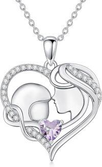 wholesale 925 Sterling Silver Birthstone Mother Love Heart Pendant Necklace-silver-6 Jun-Simulated Alexandrite