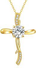 wholesale 14K Gold Cubic Zirconia Cross Pendant Necklaces with Chain - Religious Gifts for Her (Mom/Wife/GF)-0-0