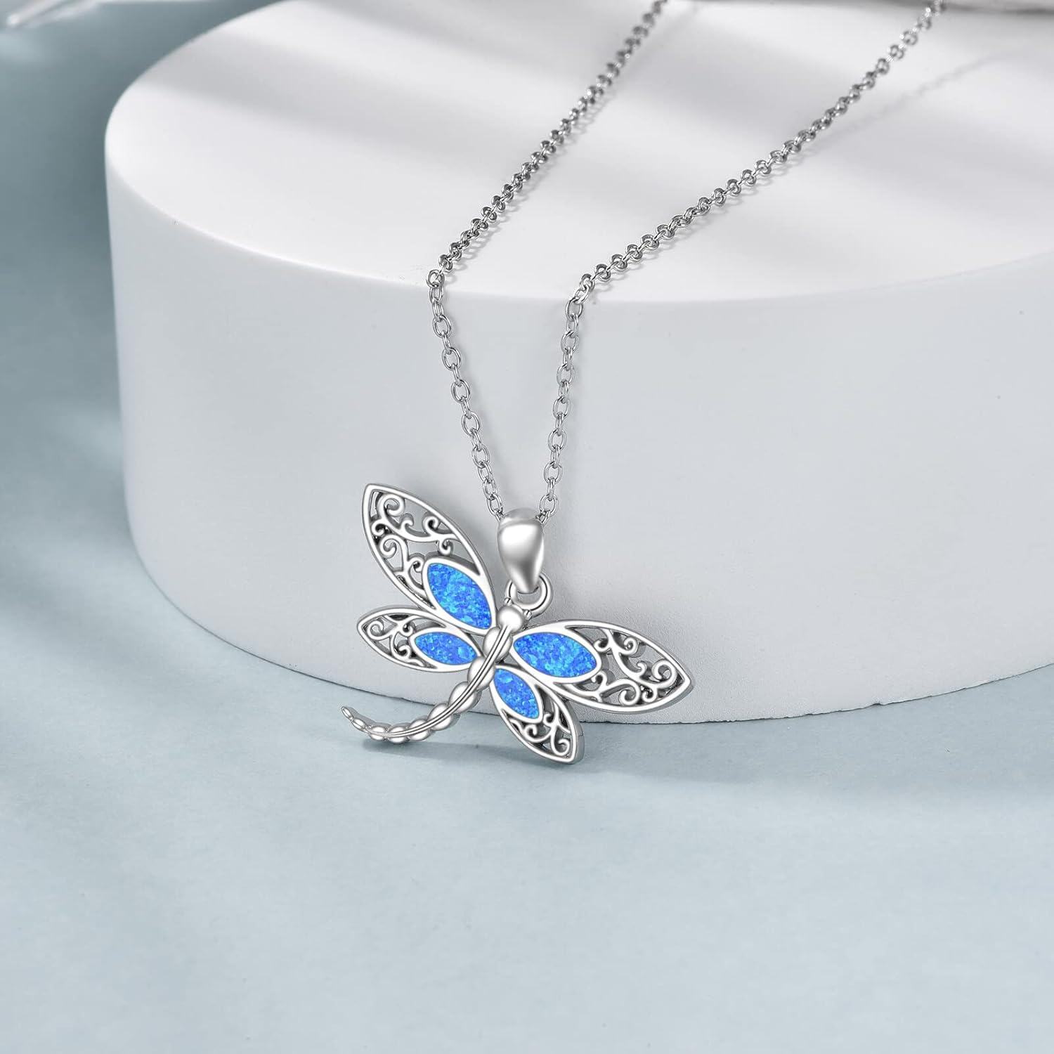Sterling Silver Turquoise Moonstone Dragonfly Pendant Necklace for Women Mom-0-1