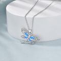 wholesale 925 Sterling Silver Blue Opal Filigree Dragonfly Pendant Necklace for Women and Moms-0-1
