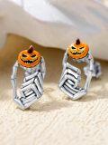 wholesale 925 Sterling Silver Pumpkin Jack-o'-Lantern Skeleton Hand Stud Earrings for Women-0-1