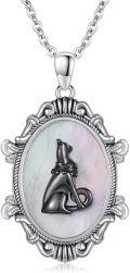 wholesale 925 Sterling Silver Gothic Black Cat Cameo Pendant Necklace - Vintage Style Jewellery Gifts for Her-0-0