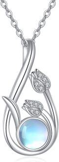 wholesale 925 Sterling Silver Blue Moonstone Tulip Pendant Necklace for Women-0-0