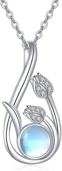 wholesale 925 Sterling Silver Blue Moonstone Tulip Pendant Necklace for Women-Tulip
