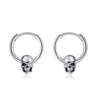 wholesale 925 Sterling Silver Skull Rose Hoop Earrings Oxidized Silver Gothic Punk Jewelry-Viking Skull