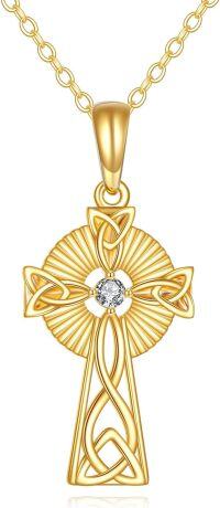 wholesale 14K Gold Celtic Knot Diamond Cross Pendant Necklace for Women - Dainty Solid Religious-Celtic Knot Cross