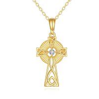 wholesale 14K Gold Celtic Knot Diamond Cross Pendant Necklace for Women - Dainty Solid Religious-Celtic Knot Cross