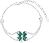 wholesale 925 Sterling Silver Green Enamel Cubic Zirconia Accent Four Leaf Clover Bracelet for Women-White
