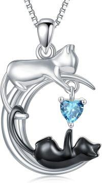 wholesale Silver Onyx Cat Moon Pendant Necklace Women s Jewelry Gift-December - Blue Topaz