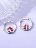 wholesale 925 Sterling Silver Red Mushroom Huggie Hoop Earrings for Women Girls Gifts-0-1