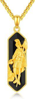 wholesale 925 Sterling Silver Gold Plated Saint Michael Pendant with Black Onyx Stone Chain for Men Women  24 Length-0-0