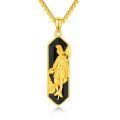 wholesale 925 Sterling Silver Gold Plated Saint Florian Black Onyx Pendant Necklace-0-0